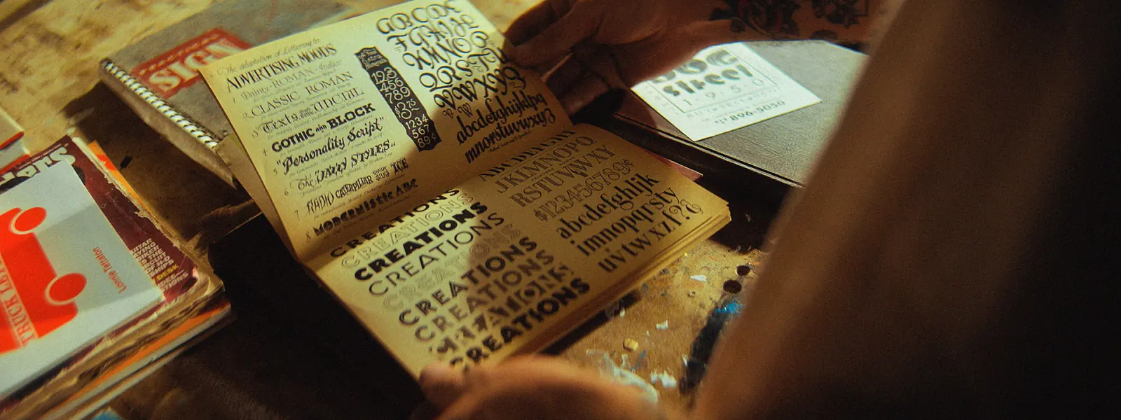 Detail shot of vintage-inspired lettering during sign painting shoot