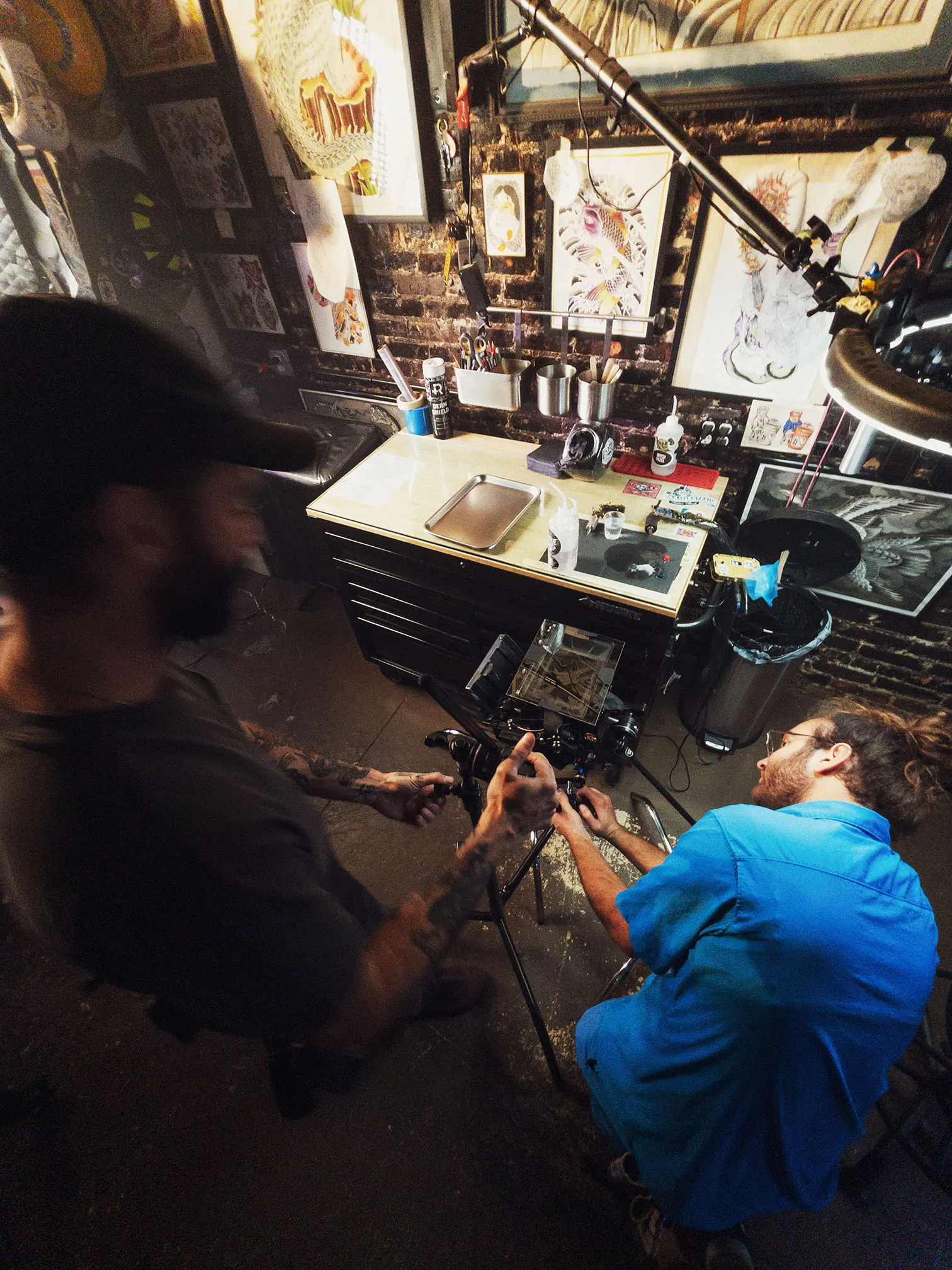 Director and crew filming tattoo brand story in Tampa