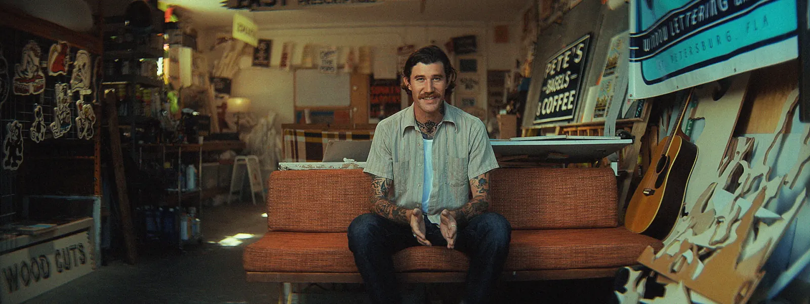 Interview setup with Florida-based custom sign painter in natural light
