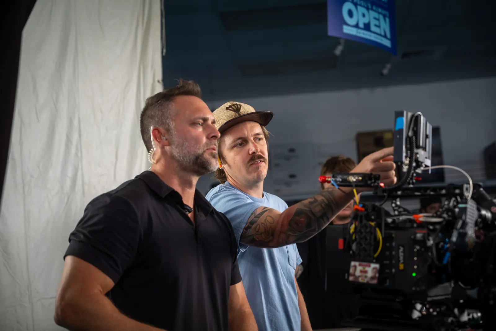 Kris Spelce and Kyle Franzak working together on a national brand commercial