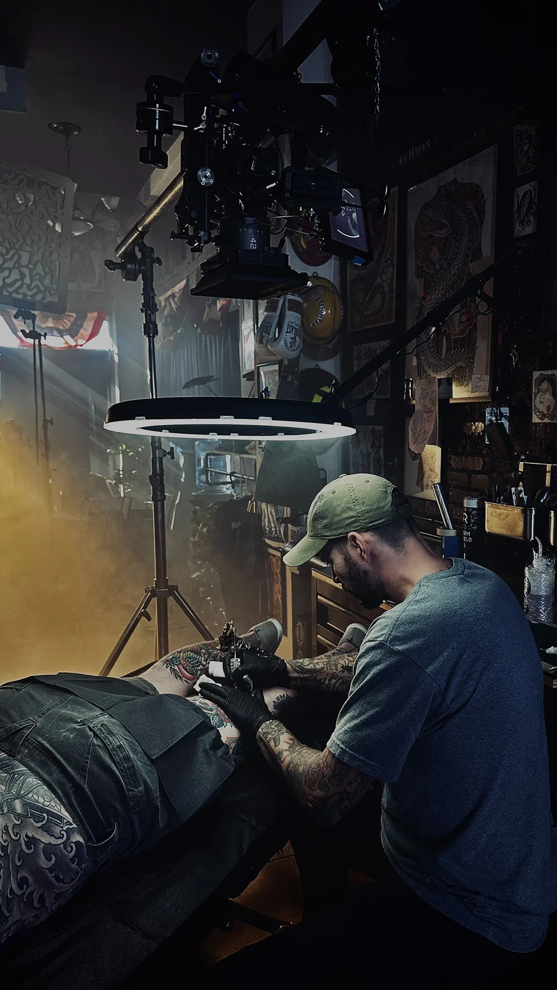 Lighting setup for tattoo studio video production in Florida