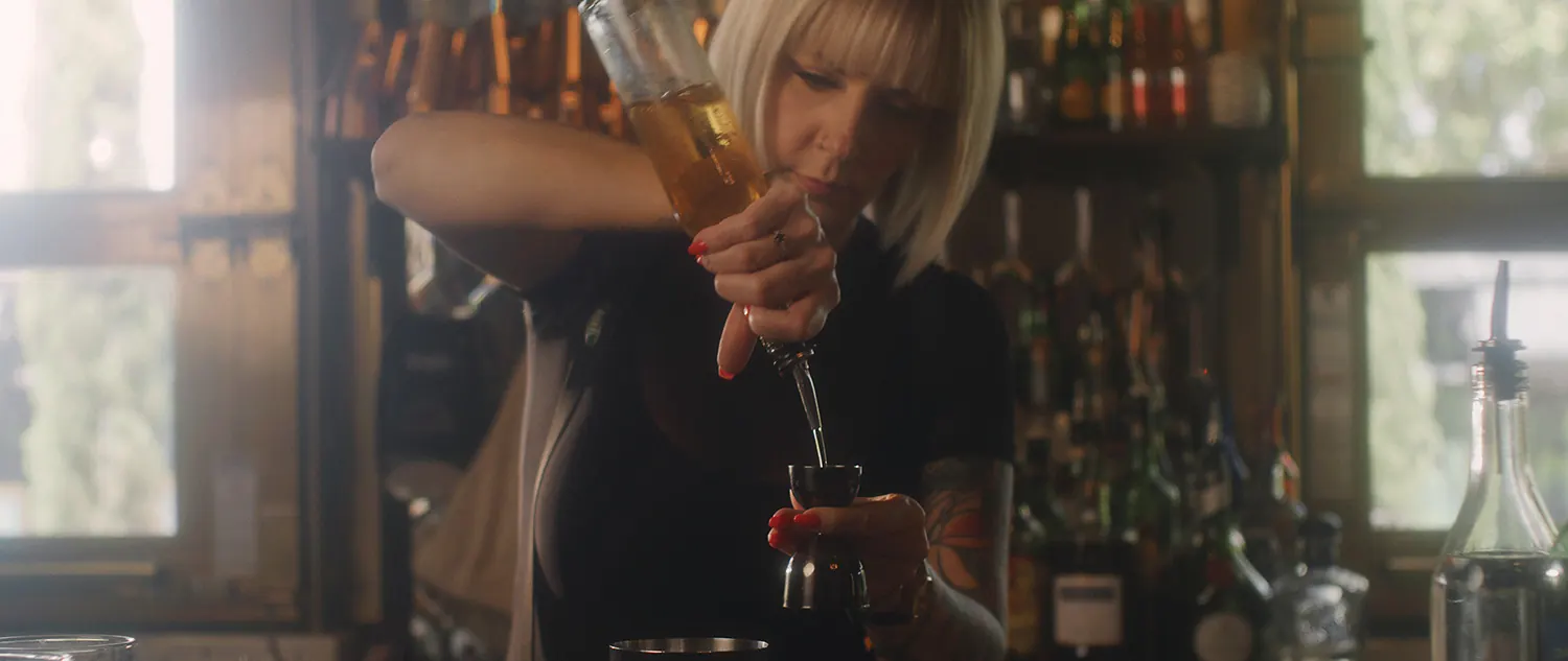 Morgan Zuch making drinks for Boxl Studios b roll social media shoot