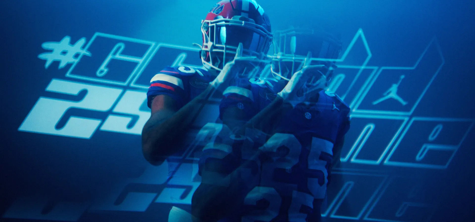 University of Florida football player in a monochromatic brand video